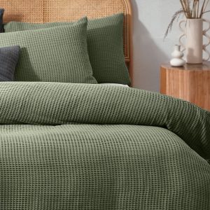 Chunky Waffle Duvet Cover Set Eucalyptus