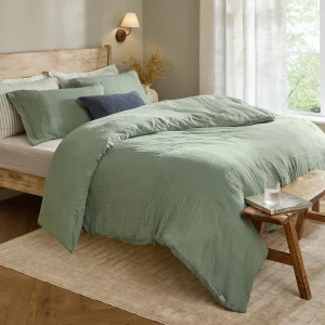 Lark Cotton Muslin Duvet Cover Set Eucalyptus